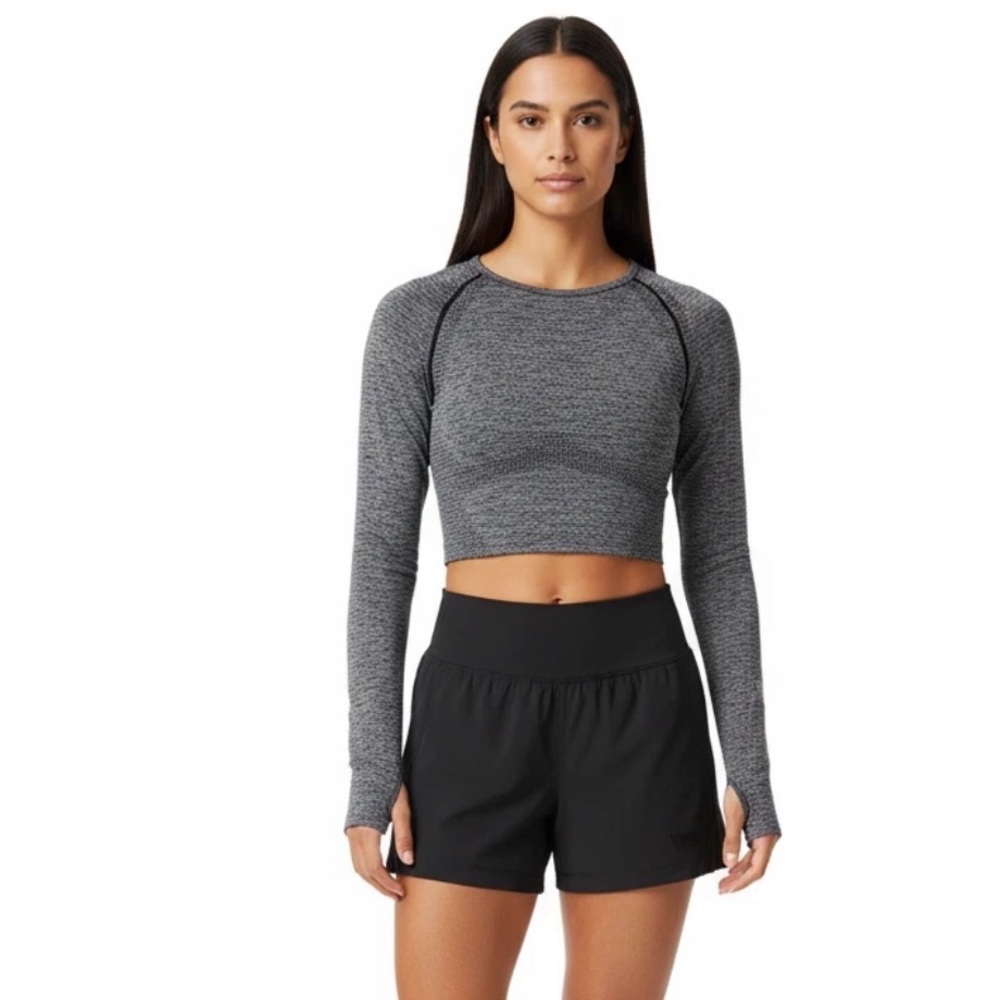 Victorias Secret PINK Seamless Shirt Medium Gray Long Sleeve Cropped Thumbhole